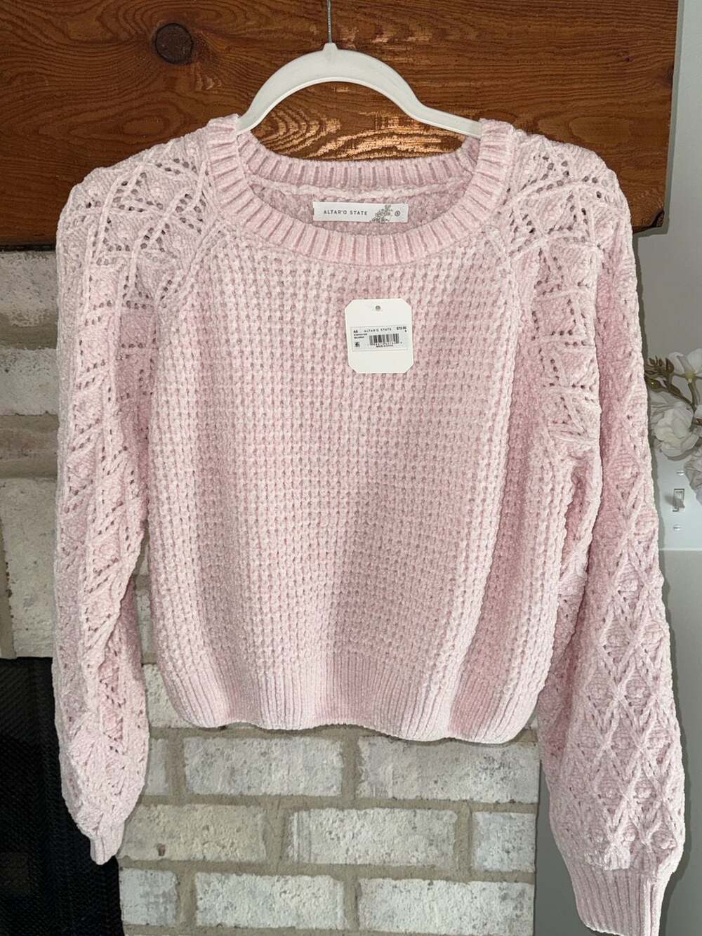 Altar'd State Ballerina Sweater Size S Pink Cable Knit Pullover
